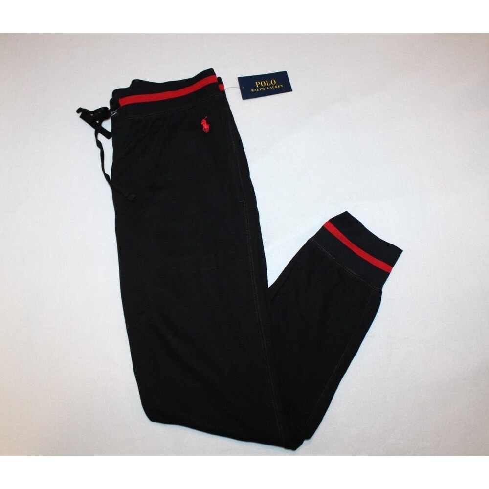 NWT Polo Ralph Lauren Men's Waffle Sleep Casual Jogger Sweatpants BLACK RED XL